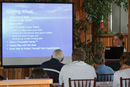 Emmalee Haga providing a boat safty lecture inside of Madigan's in Occoquan