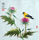 “Thistle Eater”, 15” x 15”, Chinese watercolor